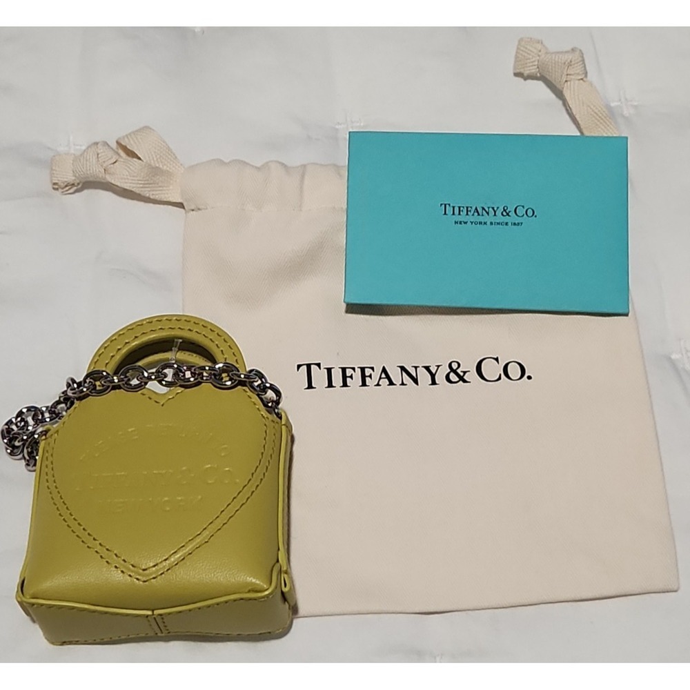 Return to Tiffany Co Leather Heart Nano Bag Micro Tote Charm Yellow Green NEW